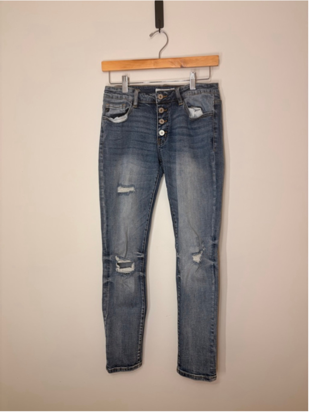 KanCan Skinny Jeans Womens 5/26 Distressed Button Fly Stretch Denim Ankle Style